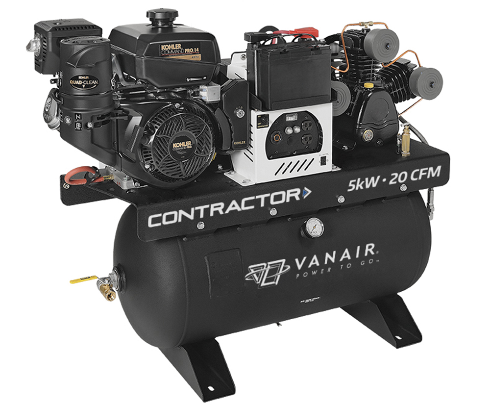 Contractor Reciprocating Air Compressor with Generator - 10 gal, 14HP Kohler